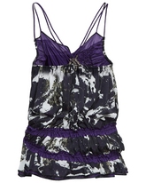 Balenciaga Black and Purple Printed Silk Open Front Top